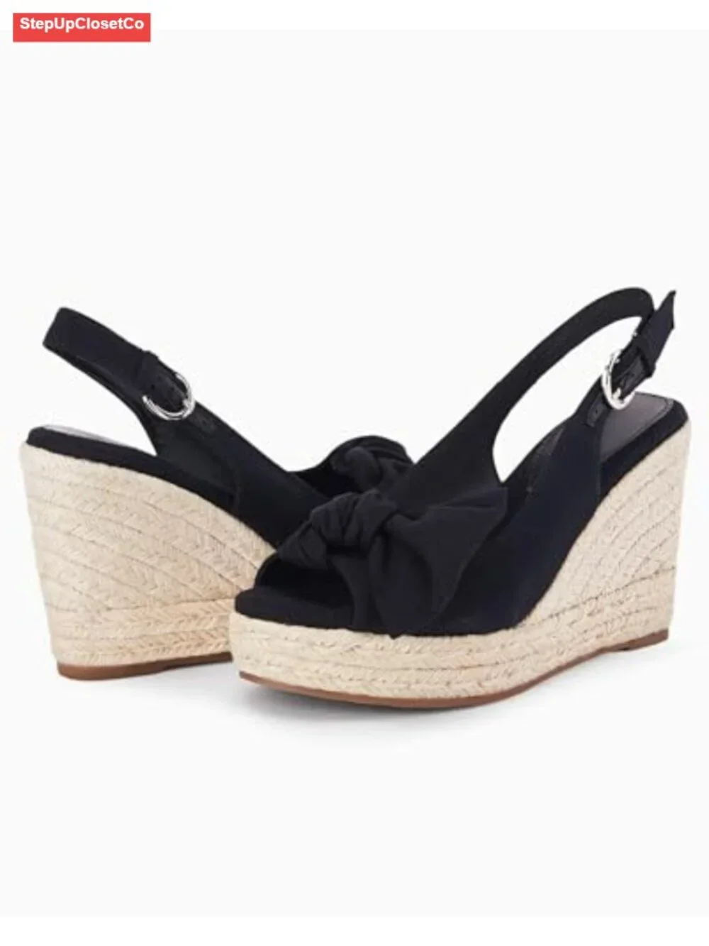 Women's Peep Toe Wedges Heels Slingback Espadrille Platform Sandals with Bowknot